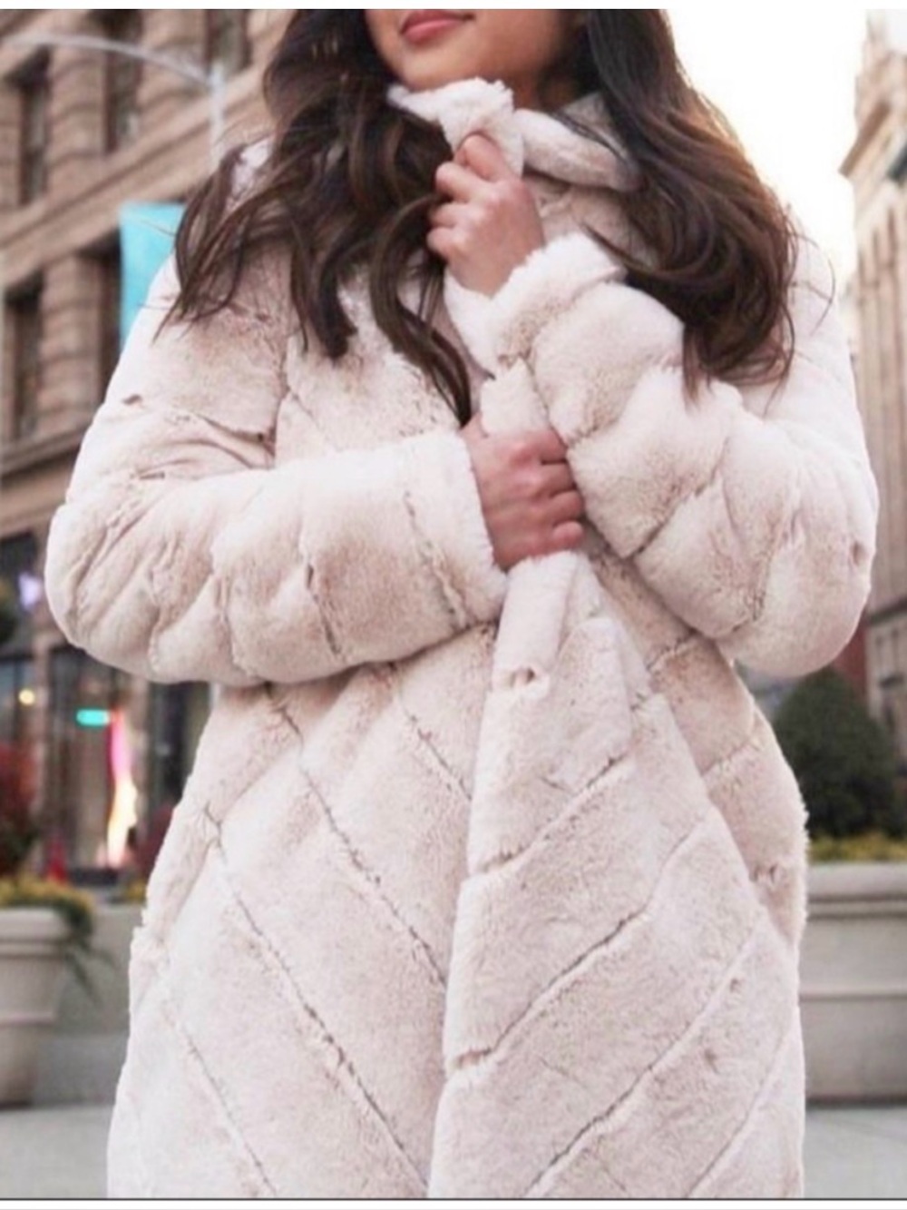 NWT Calvin Klein Chevron Faux Fur Open-Front Coat - Blush Pink - Size L